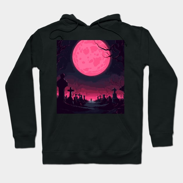 Nighttime Melancholy Under the Pink Full Moon Hoodie by TomFrontierArt